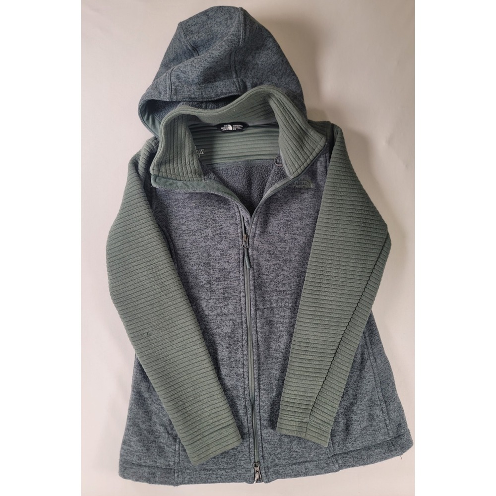 The North Face Womens Medium Hooded‎ Full Zip Fleece Jacket Gray Green